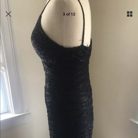 Cache long black beaded evening gown-Medium - Picture 4 of 8